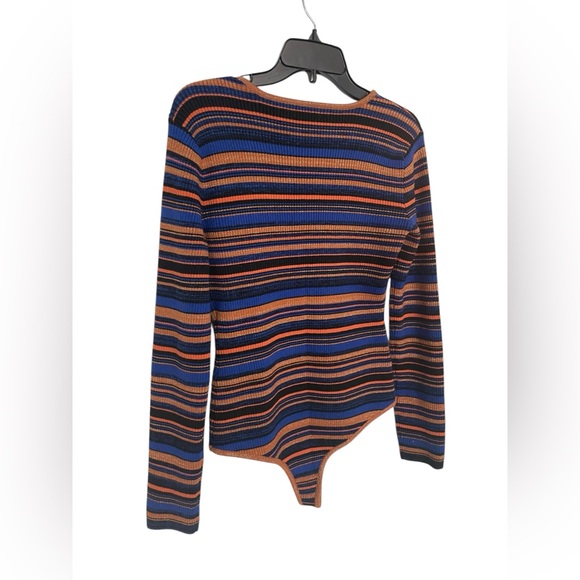 NWT Majorelle Lace Up Sweater Bodysuit Revolve Striped Long Sleeve Size Large - Picture 12 of 13